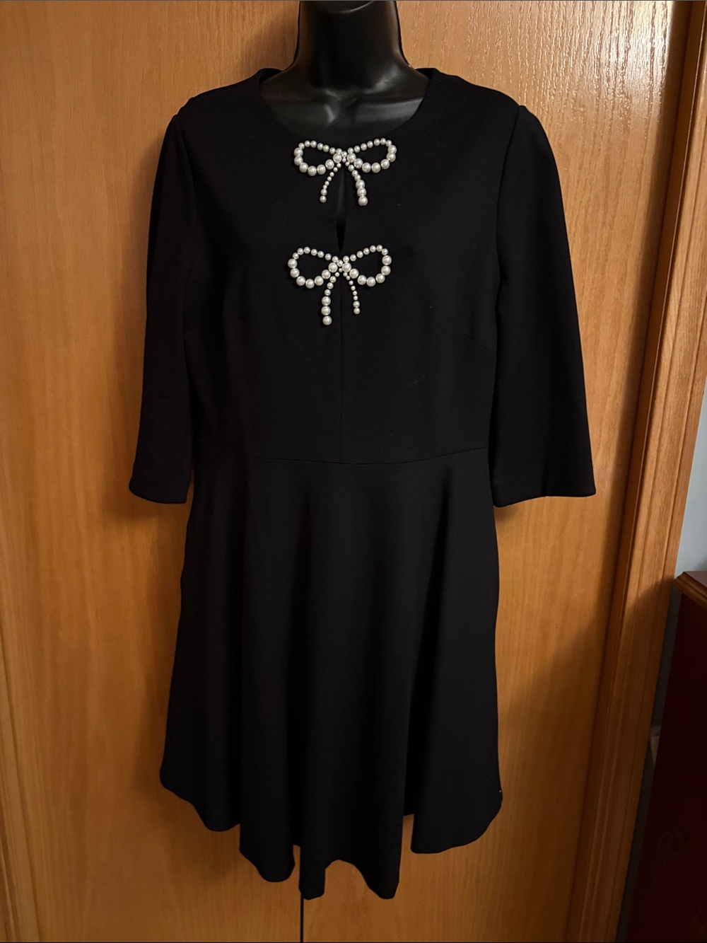 Black kate spade Pearl Bow Accent Fit-and-Flare Dress